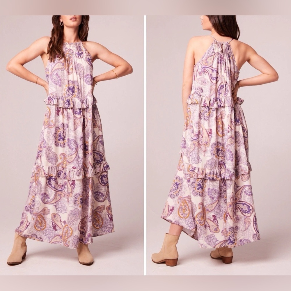 Band Of The Free Liliane Purple Paisley Tiered Maxi Dress Womens Sz Small NWT